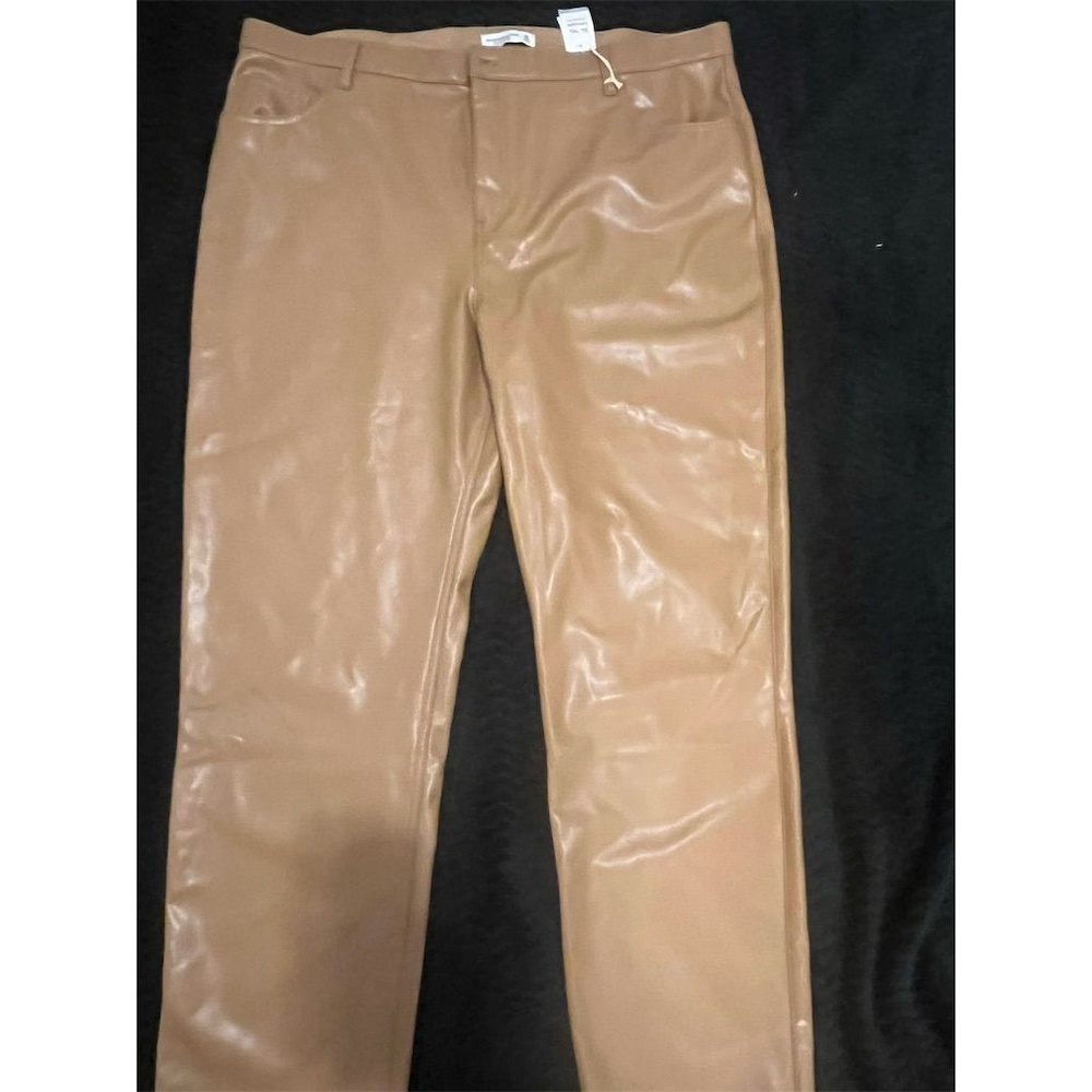 Abercrombie & Fitch 90s Straight Ultra High Rise Vegan Leather Pants Tan 36 22L - Picture 6 of 11